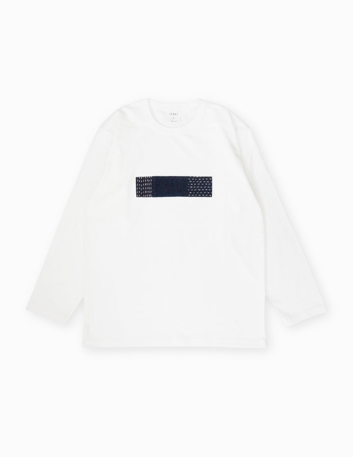 SASHIKO FABRIC front long TEE GRY