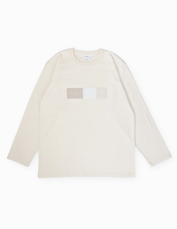 SASHIKO FABRIC front long TEE GRY