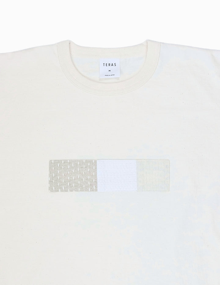 SASHIKO FABRIC front long TEE GRY