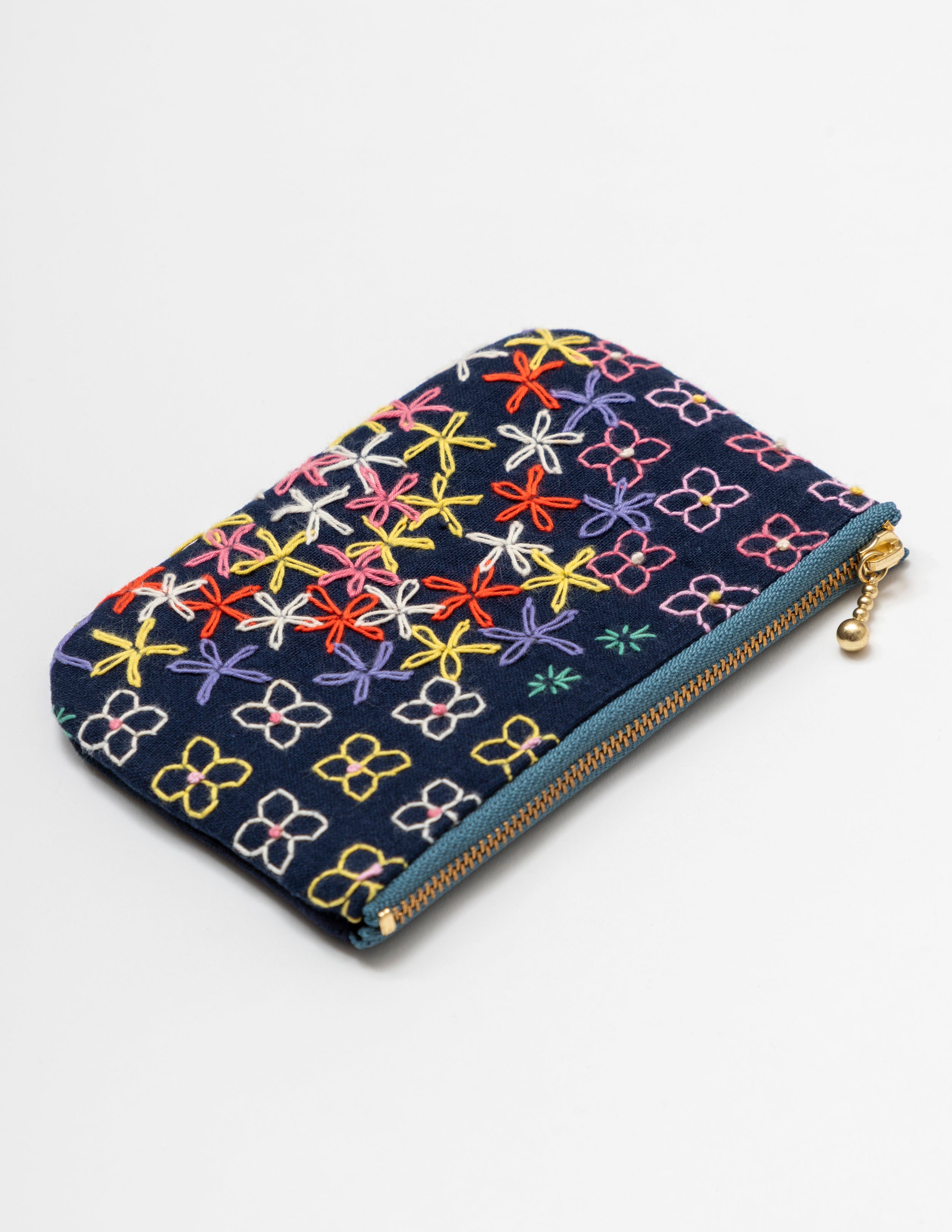 総刺し子　財布 楽天市場】財布 L字ファスナー 藍染 刺子織 生地 コンパクト W-ZIP